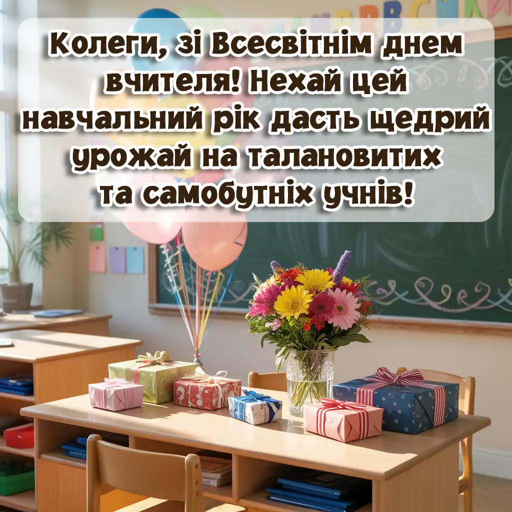 Привітання з днем вчителя колегам в картинках