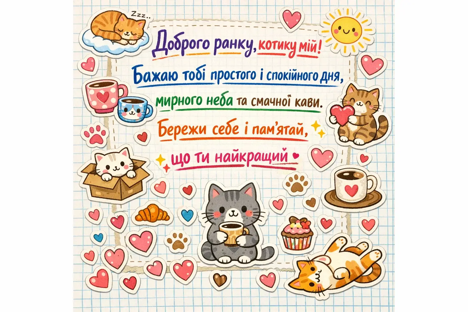 Доброго ранку, котику мій: найтепліші листівки та щирі побажання для гарного дня