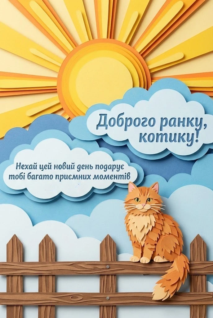 Доброго ранку, котику мій: найтепліші листівки та щирі побажання для гарного дня