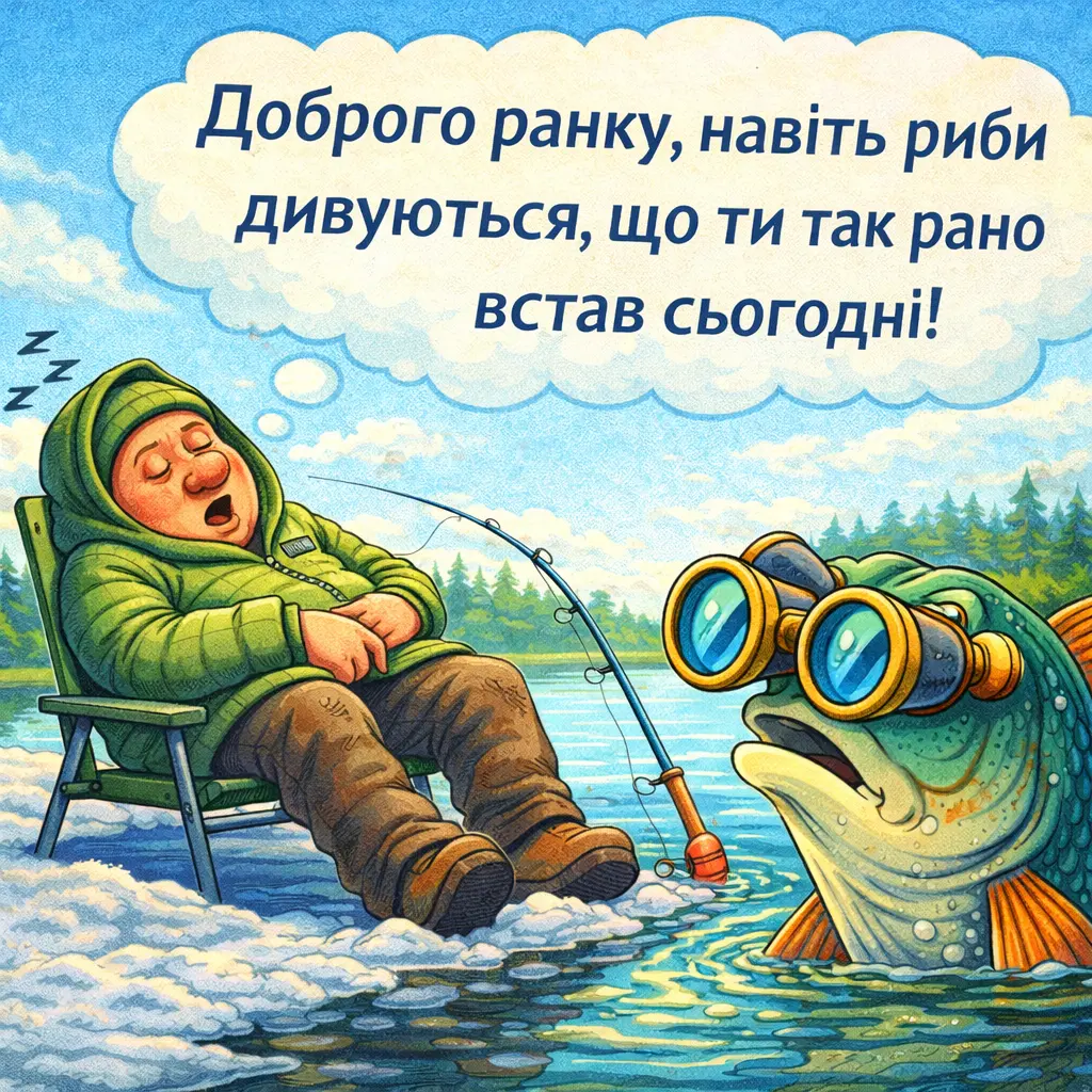 Доброго ранку, зима та рибалка: душевні листівки для гарного настрою