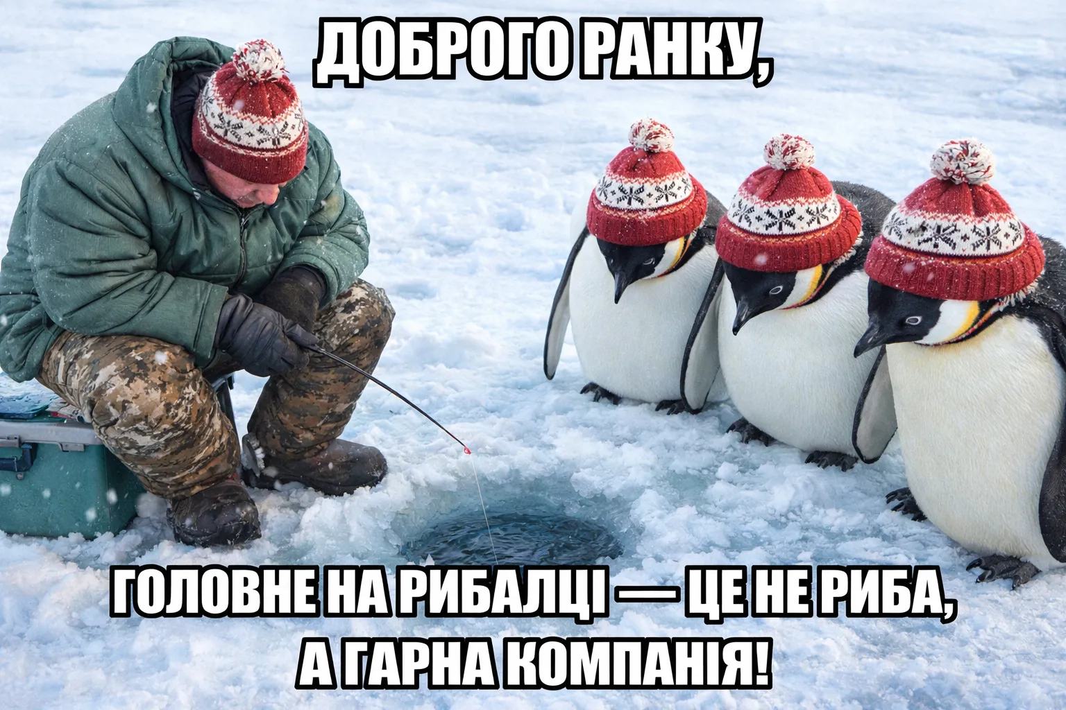 Доброго ранку, зима та рибалка: душевні листівки для гарного настрою