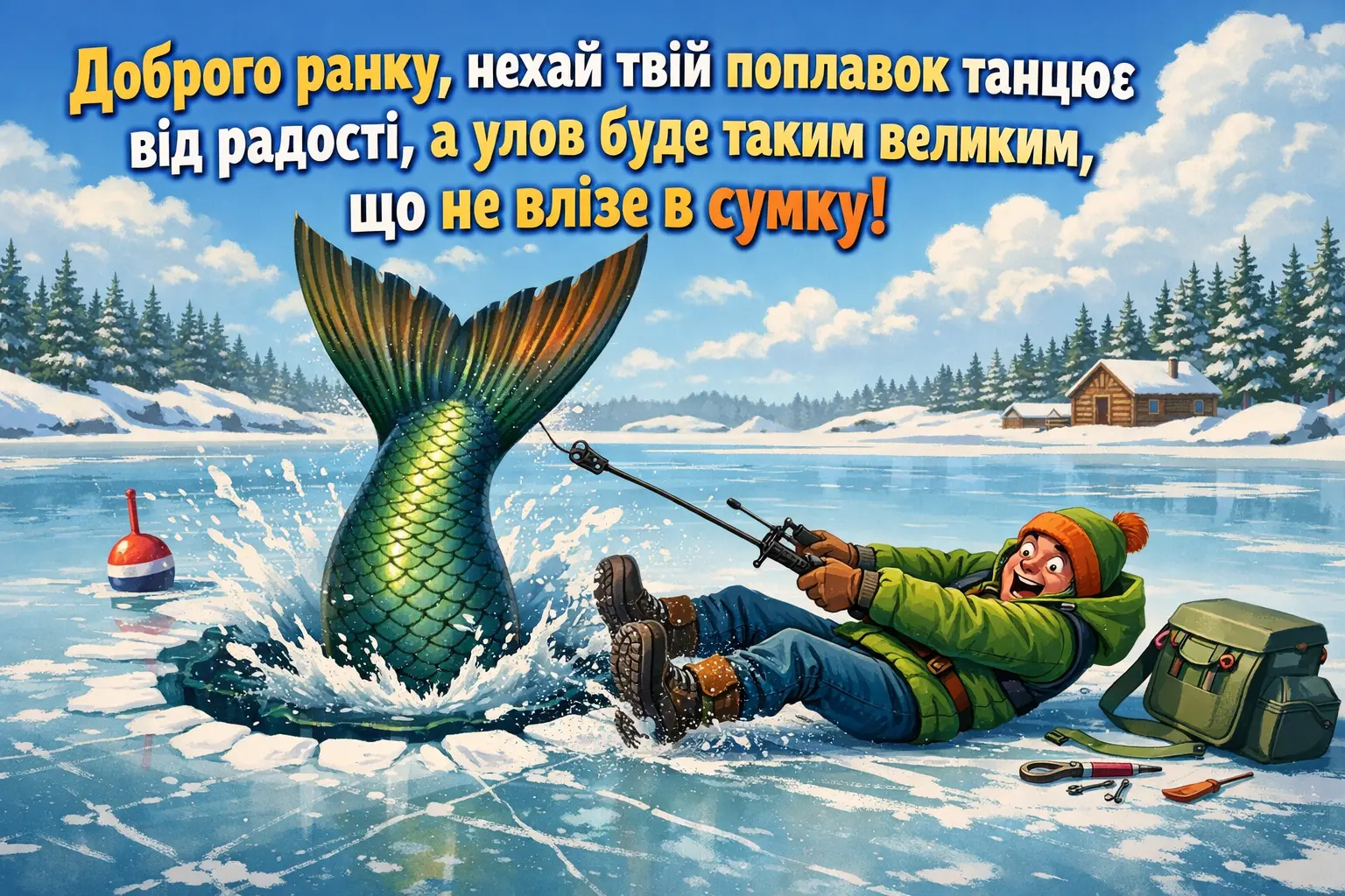 Доброго ранку, зима та рибалка: душевні листівки для гарного настрою