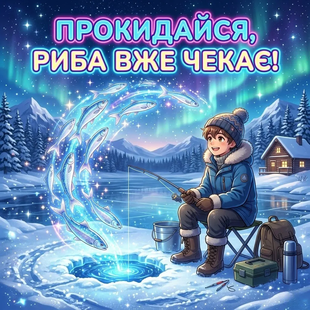 Доброго ранку, зима та рибалка: душевні листівки для гарного настрою